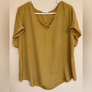 Maurices Mustard Crisscross V-Neck Blouse